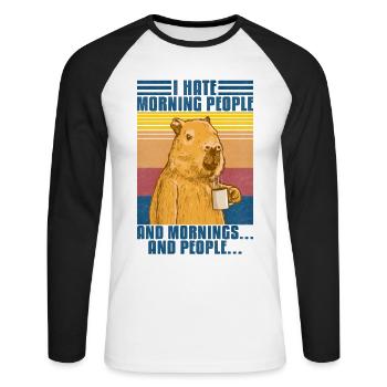 Capybara je déteste matin Les gens - T-shirt baseball manches longues Homme - blanc/noir - Devant - Nik (191cm)