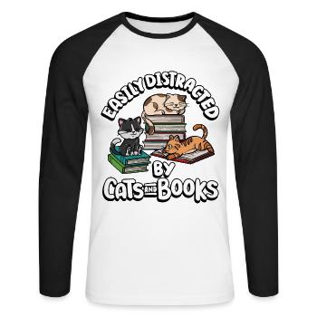 Le livre est bon Cat le fait mieux | - T-shirt baseball manches longues Homme - blanc/noir - Devant - Nik (191cm)