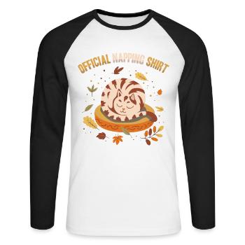 Chemise de sieste officielle Sleepy Cat Saison d’automne - T-shirt baseball manches longues Homme - blanc/noir - Devant - Nik (191cm)