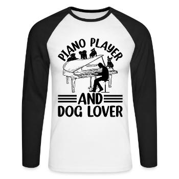 Pianiste et amoureux des chiens - Pianiste à clavier - T-shirt baseball manches longues Homme - blanc/noir - Devant - Nik (191cm)