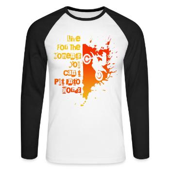 Vivez pour des moments inoubliables Aventure Vélo - T-shirt baseball manches longues Homme - blanc/noir - Devant - Nik (191cm)