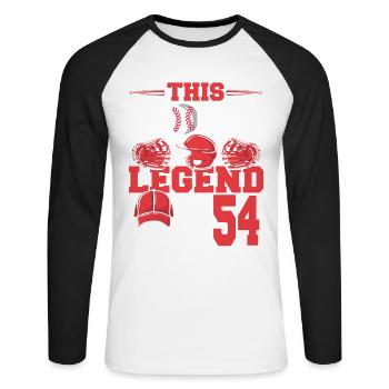 Cette légende du sport a maintenant 54 ans, jeu de baseball - T-shirt baseball manches longues Homme - blanc/noir - Devant - Nik (191cm)