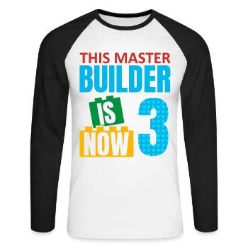 Ce constructeur est maintenant 3, blocs de jouets 3. - T-shirt baseball manches longues Homme - blanc/noir - Devant - Nik (191cm)