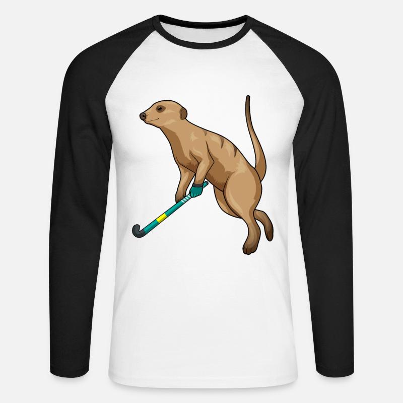 Erdmännchen Hockey Hockeyschläger - Unisex Baseballshirt langarm - Weiß/Schwarz