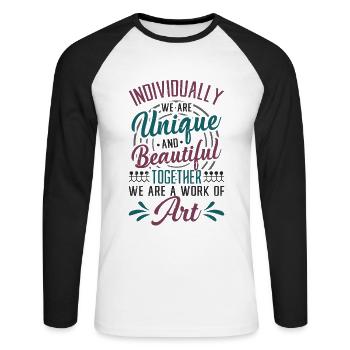 Ensemble, nous sommes une œuvre d’art, enseignante préscolaire - T-shirt baseball manches longues Homme - blanc/noir - Devant - Nik (191cm)