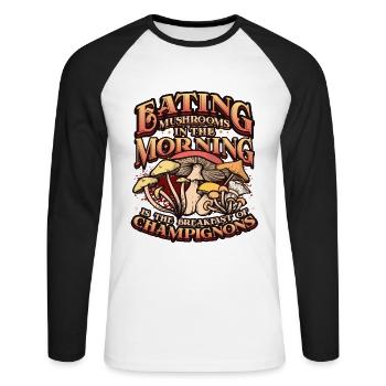 Mushroom food, breakfast of mushrooms - Unisex Long Sleeve Baseball T-Shirt - white/black - Front - Nik (191cm)