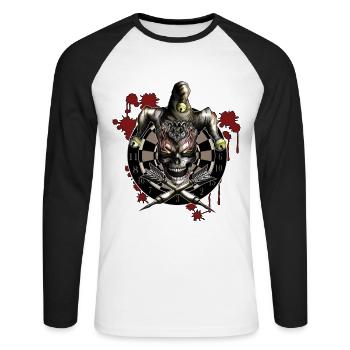 Dartboard Skeleton Flames Darts Player Cadeau - T-shirt baseball manches longues Homme - blanc/noir - Devant - Nik (191cm)