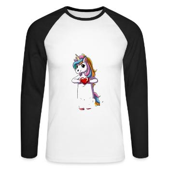 Ich mag halt einfach Einhörner - Unisex Baseballshirt langarm - Weiß/Schwarz - Vorne - Nik (191cm)