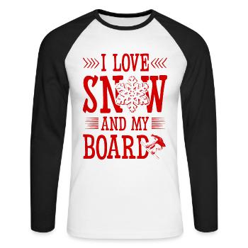 I love Snowboarding - Unisex Baseballshirt langarm - Weiß/Schwarz - Vorne - Nik (191cm)