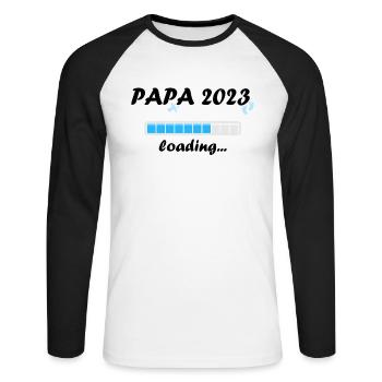 Papa 2023 Chargement Paternité Papa Devenir un Père Fun - T-shirt baseball manches longues Homme - blanc/noir - Devant - Nik (191cm)