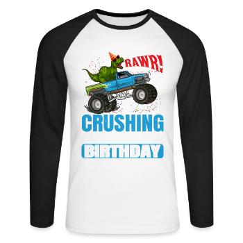 Rawr! Crushing Into My Birthday | Birthday Shirt | - Unisex Baseballshirt langarm - Weiß/Schwarz - Vorne - Nik (191cm)