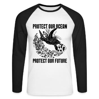 Protect Our Ocean Underwater Sea Marine Biologist - Unisex Long Sleeve Baseball T-Shirt - white/black - Front - Nik (191cm)