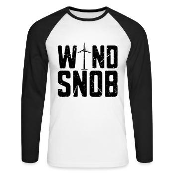 Éolienne Snob Windmill Technicien en turbine d’énergie verte - T-shirt baseball manches longues Homme - blanc/noir - Devant - Nik (191cm)