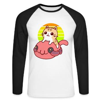 Katze reitet einen Blobfisch - Unisex Baseballshirt langarm - Weiß/Schwarz - Vorne - Nik (191cm)