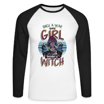 Une fois par an, chaque fille devient Halloween - T-shirt baseball manches longues Homme - blanc/noir - Devant - Nik (191cm)