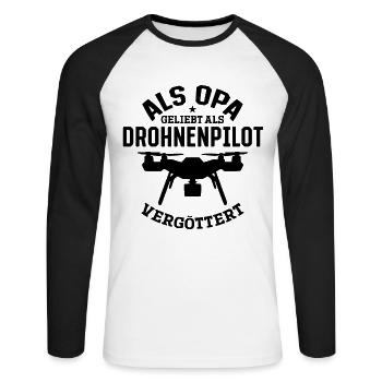 Als Opa geliebt als Drohnenpilot vergöttert - Dro - Unisex Baseballshirt langarm - Weiß/Schwarz - Vorne - Nik (191cm)