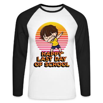 Happy last day of school Funny polka dot - Unisex Long Sleeve Baseball T-Shirt - white/black - Front - Nik (191cm)