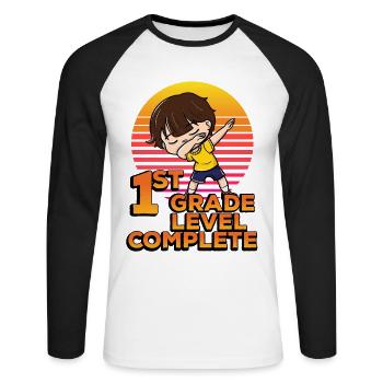 1. Klasse Level Komplett Lustig Tupfende Schüler - Unisex Baseballshirt langarm - Weiß/Schwarz - Vorne - Nik (191cm)