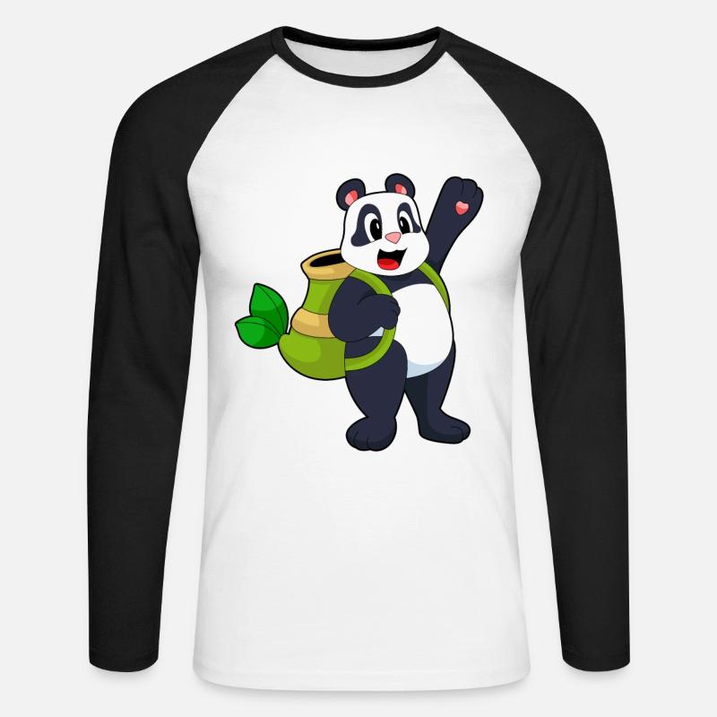 Panda Bamboo Backpack - Unisex Long Sleeve Baseball T-Shirt - white/black