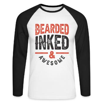 Bearded Inked and Awesome Funny Sarcastic - Unisex Long Sleeve Baseball T-Shirt - white/black - Front - Nik (191cm)