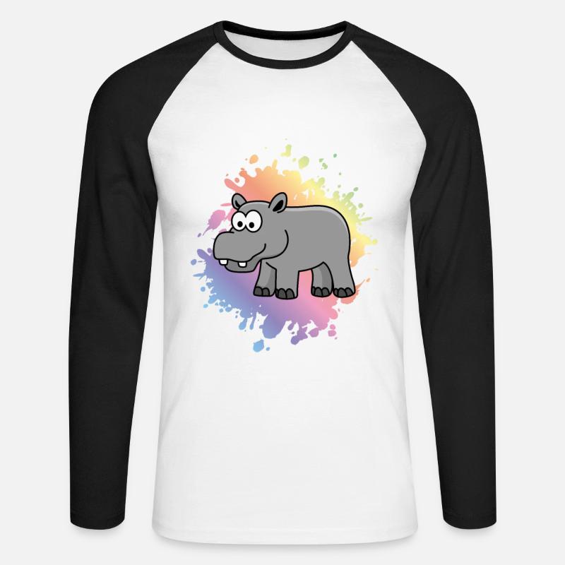 Nilpferd Comic Tier - Unisex Baseballshirt langarm - Weiß/Schwarz