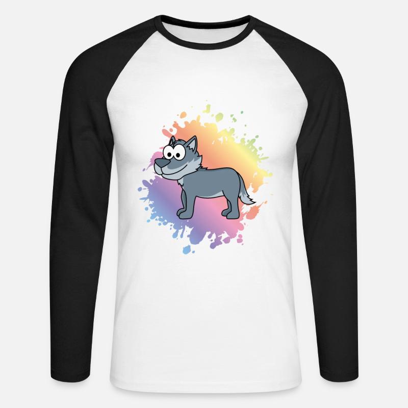 Wolf Comic Tier - Unisex Baseballshirt langarm - Weiß/Schwarz