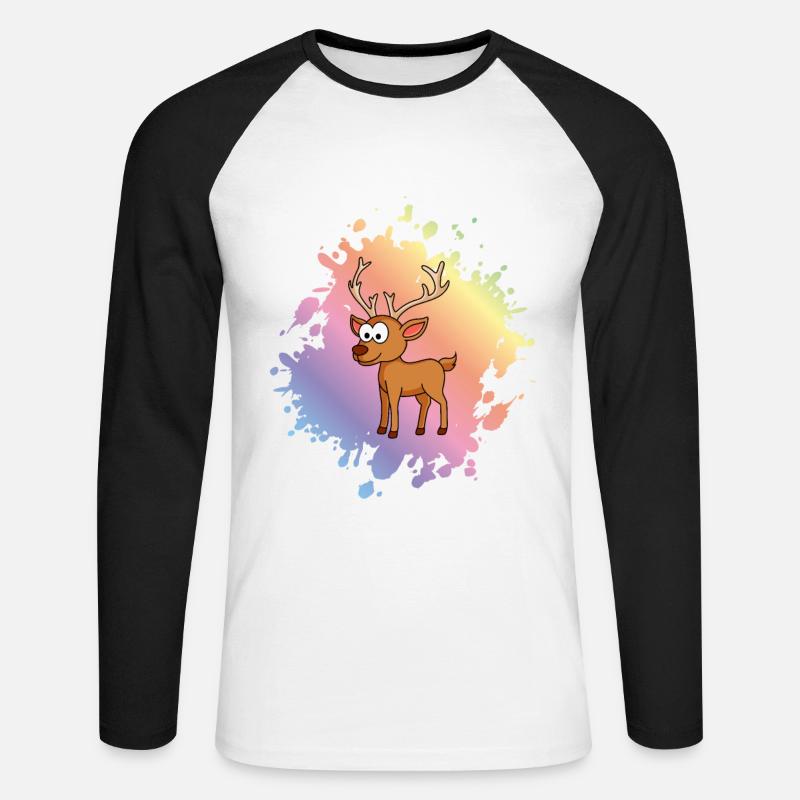 Hirsch Comic Tier - Unisex Baseballshirt langarm - Weiß/Schwarz