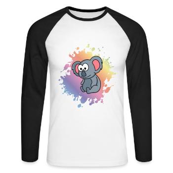 Koala Comic Tier - Unisex Baseballshirt langarm - Weiß/Schwarz - Vorne - Nik (191cm)