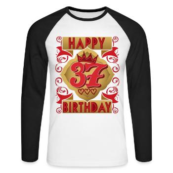 37e anniversaire 37 ans dicton, design vintage - T-shirt baseball manches longues Homme - blanc/noir - Devant - Nik (191cm)