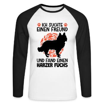 Suchte Freund und fand Harzer Fuchs Hütehund - Unisex Baseballshirt langarm - Weiß/Schwarz - Vorne - Nik (191cm)
