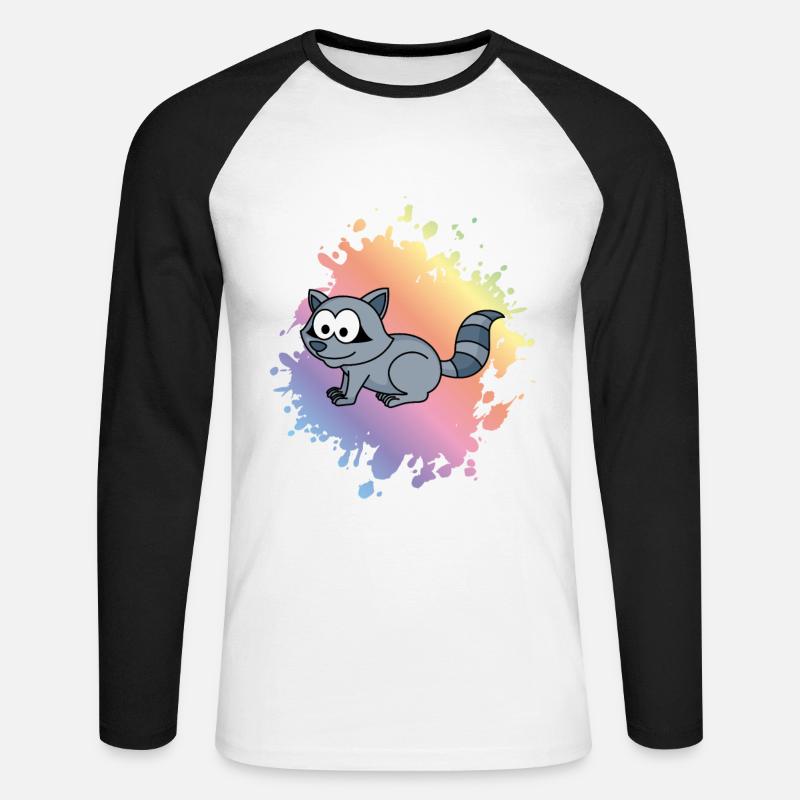 Waschbär Comic Tier - Unisex Baseballshirt langarm - Weiß/Schwarz