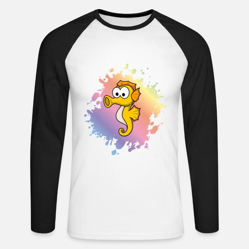 Seepferdchen Comic Tier - Unisex Baseballshirt langarm - Weiß/Schwarz