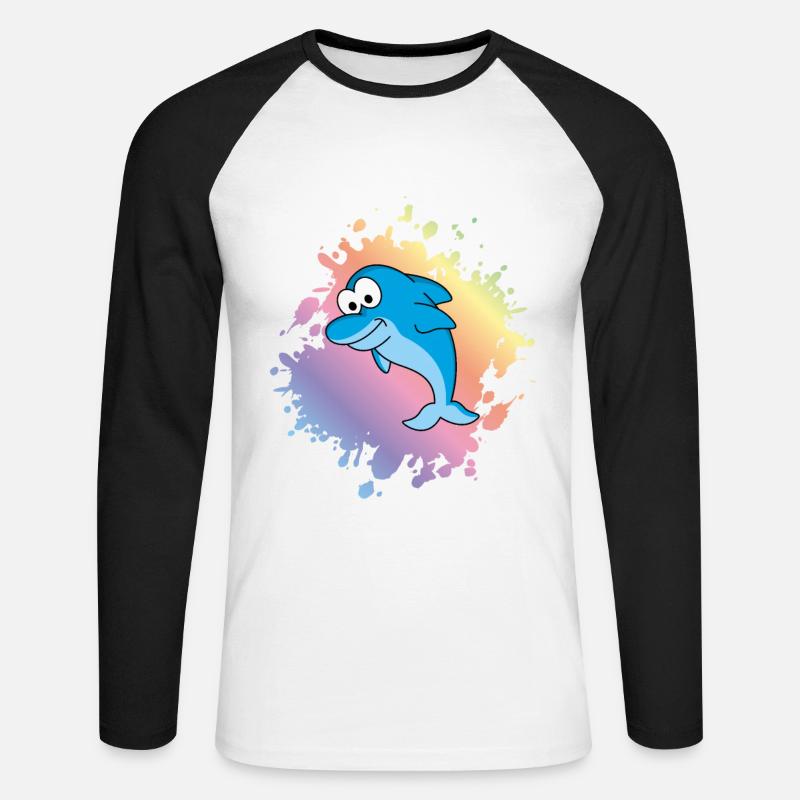Delfin Comic Tier - Unisex Baseballshirt langarm - Weiß/Schwarz
