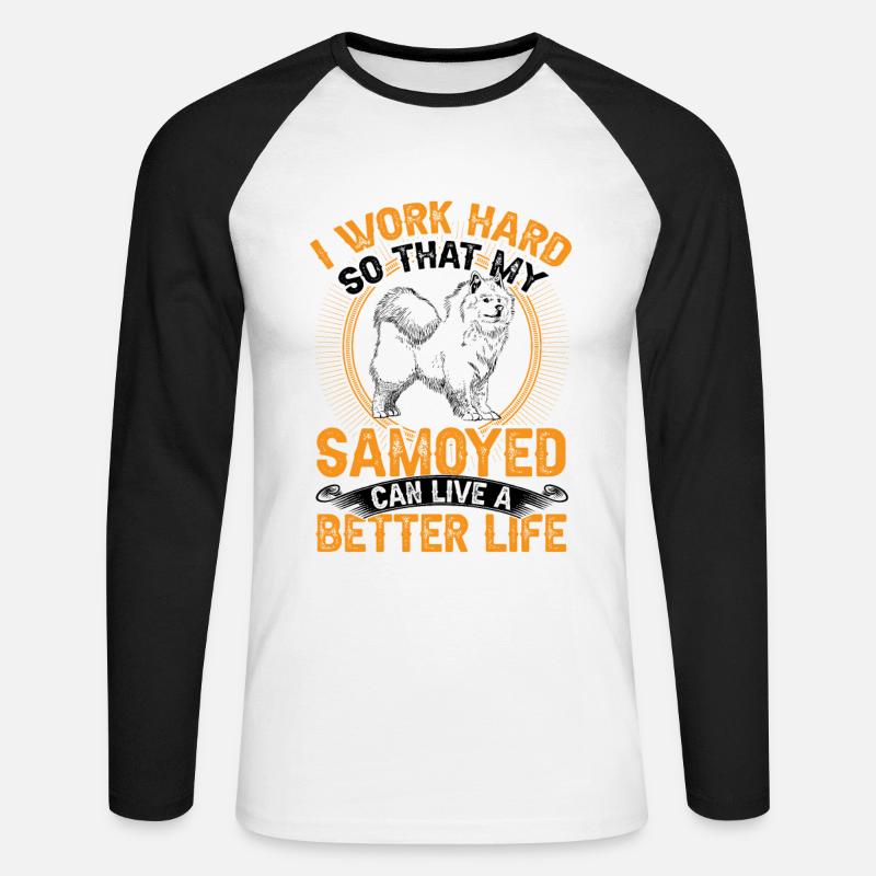 Samojede arbeite hart Samojedenspitz - Unisex Baseballshirt langarm - Weiß/Schwarz