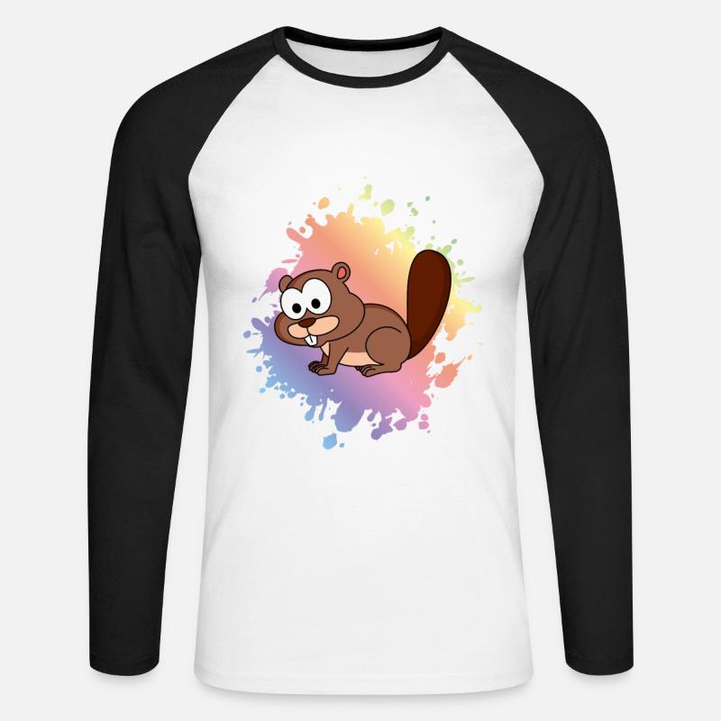 Biber Comic Tier - Unisex Baseballshirt langarm - Weiß/Schwarz
