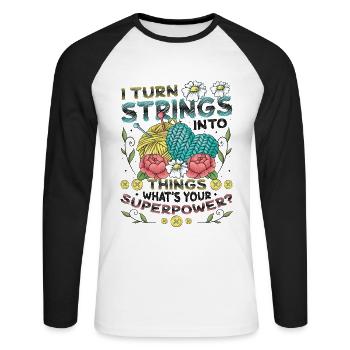 Strings Into Things, Stricken Und Häkeln - Unisex Baseballshirt langarm - Weiß/Schwarz - Vorne - Nik (191cm)