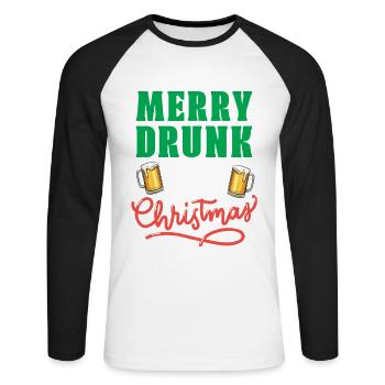 Merry Drunk I'm Christmas Xmas Yulitede Krippe - Unisex Baseballshirt langarm - Weiß/Schwarz - Vorne - Nik (191cm)