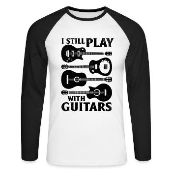 Je joue toujours avec des guitares - basse guitare électrique G - T-shirt baseball manches longues Homme - blanc/noir - Devant - Nik (191cm)