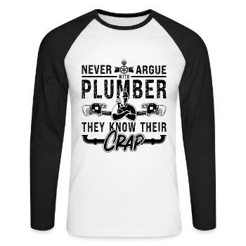 Ne discutez jamais plombier outil de plomberie tuyau plombiers - T-shirt baseball manches longues Homme - blanc/noir - Devant - Nik (191cm)
