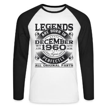 Né en décembre 1960 légende du 62e anniversaire - T-shirt baseball manches longues Homme - blanc/noir - Devant - Nik (191cm)