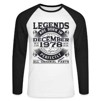Décembre Né 1978 44ème anniversaire Legend Man - T-shirt baseball manches longues Homme - blanc/noir - Devant - Nik (191cm)