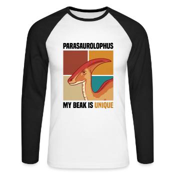 Dinosaurier - Unisex Baseballshirt langarm - Weiß/Schwarz - Vorne - Nik (191cm)