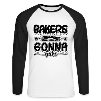 Les boulangers vont à la cuisson Cupcake Cake Chef de boulangerie - T-shirt baseball manches longues Homme - blanc/noir - Devant - Nik (191cm)