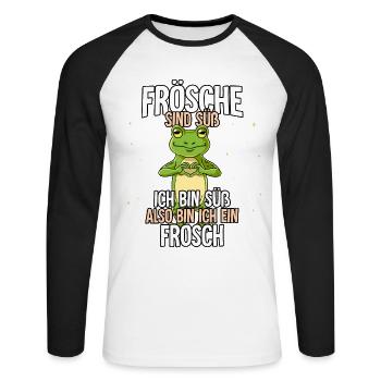 Frösche Sind Süß Frosch - Unisex Baseballshirt langarm - Weiß/Schwarz - Vorne - Nik (191cm)