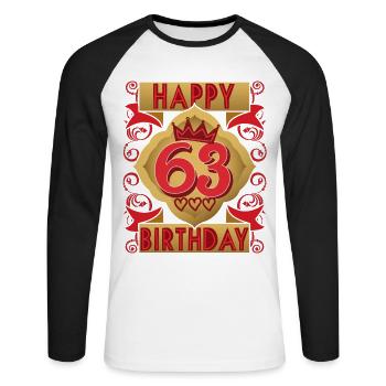 63ème anniversaire 63 ans dicton, design vintage - T-shirt baseball manches longues Homme - blanc/noir - Devant - Nik (191cm)
