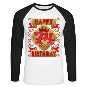 74. Geburtstag 74 Jahre alt Spruch, Vintage-Design - Unisex Baseballshirt langarm - Weiß/Schwarz - Vorne - Nik (191cm)