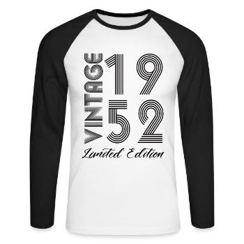 Vintage 1952 Vintage Geburtstag Retro Vintage - Unisex Baseballshirt langarm - Weiß/Schwarz - Vorne - Nik (191cm)
