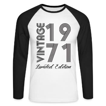 Vintage 1971 Vintage Geburtstag Retro Vintage - Unisex Baseballshirt langarm - Weiß/Schwarz - Vorne - Nik (191cm)