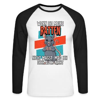 Wenn Du Meine Ratten - Unisex Baseballshirt langarm - Weiß/Schwarz - Vorne - Nik (191cm)
