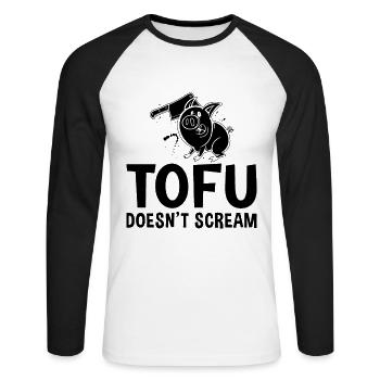 Le tofu ne crie pas au véganisme Pas d’amateur végétalien de viande - T-shirt baseball manches longues Homme - blanc/noir - Devant - Nik (191cm)